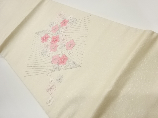 JAPANESE KIMONO / SILVER KOMA EMBROIDERY CHANGED COLOR PAPER / FLOWER 